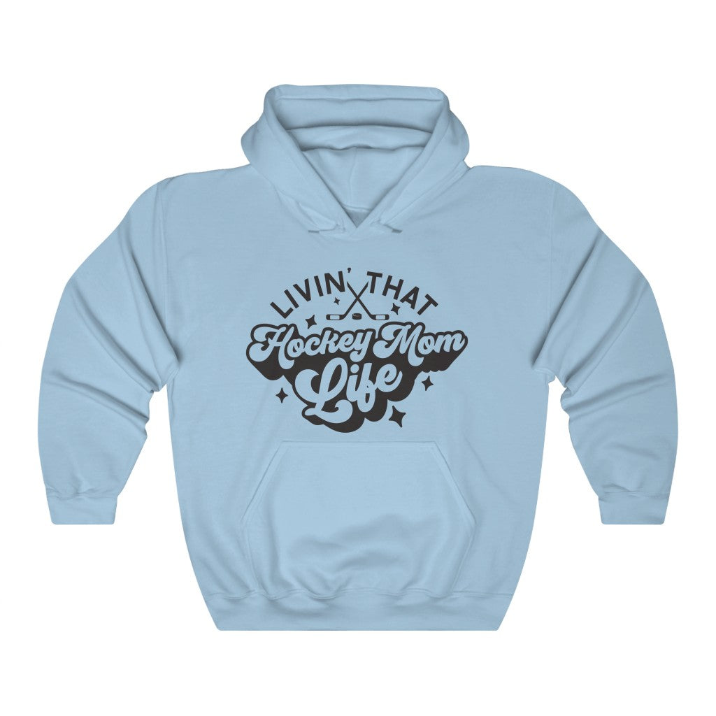 Living The Hockey Mom Life Hockey Mom Gifts: Retro Vintage Lettering Unisex Heavy Blend Hooded Sweatshirt