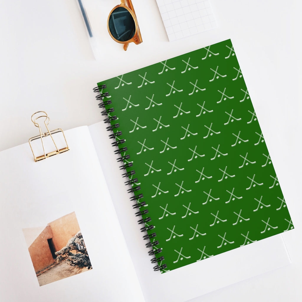 Hockey Lover Ruled Line Paper Spiral Notebook - Hockey Player, Team Mom, Green and White Graphic Hockey Gifts for Kids, Moms