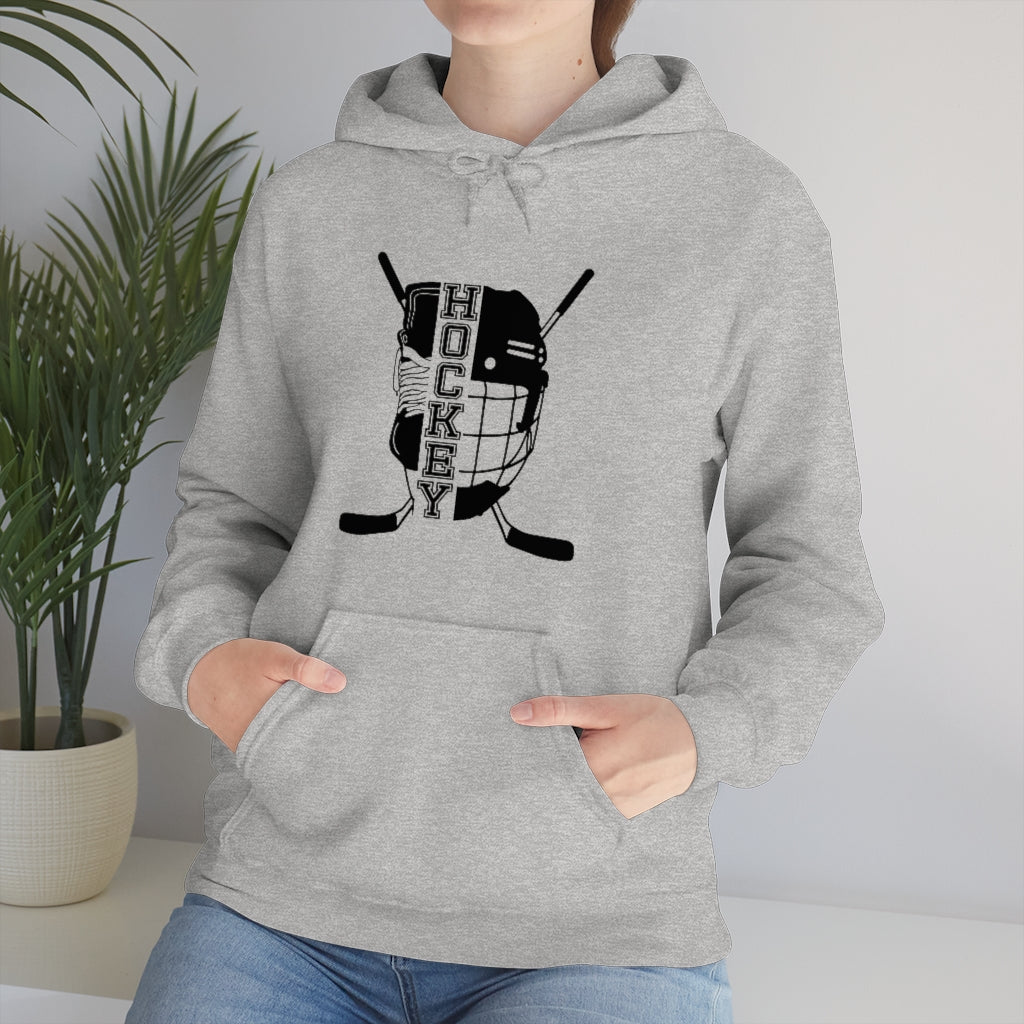 Hockey Player Gifts: Ice Skates Stick & Helmet, Retro Vintage Unisex Heavy Blend Hooded Sweatshirt