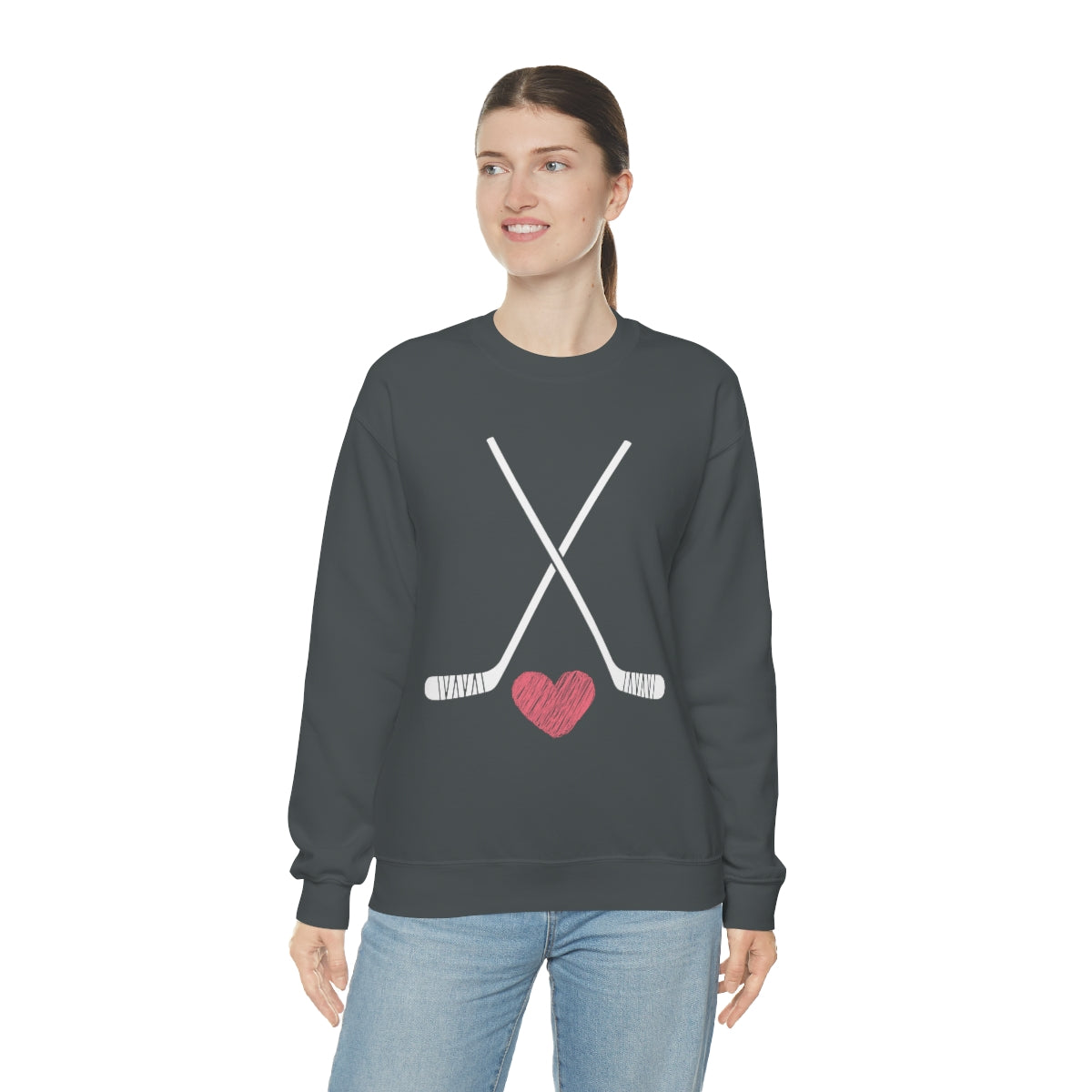 Hockey Stick Sweatshirt Heart Hockey Puck | Hockey Mom Shirt | Hockey Sweatshirt | Hockey Gifts | Sweaters for Women | Hockey Art