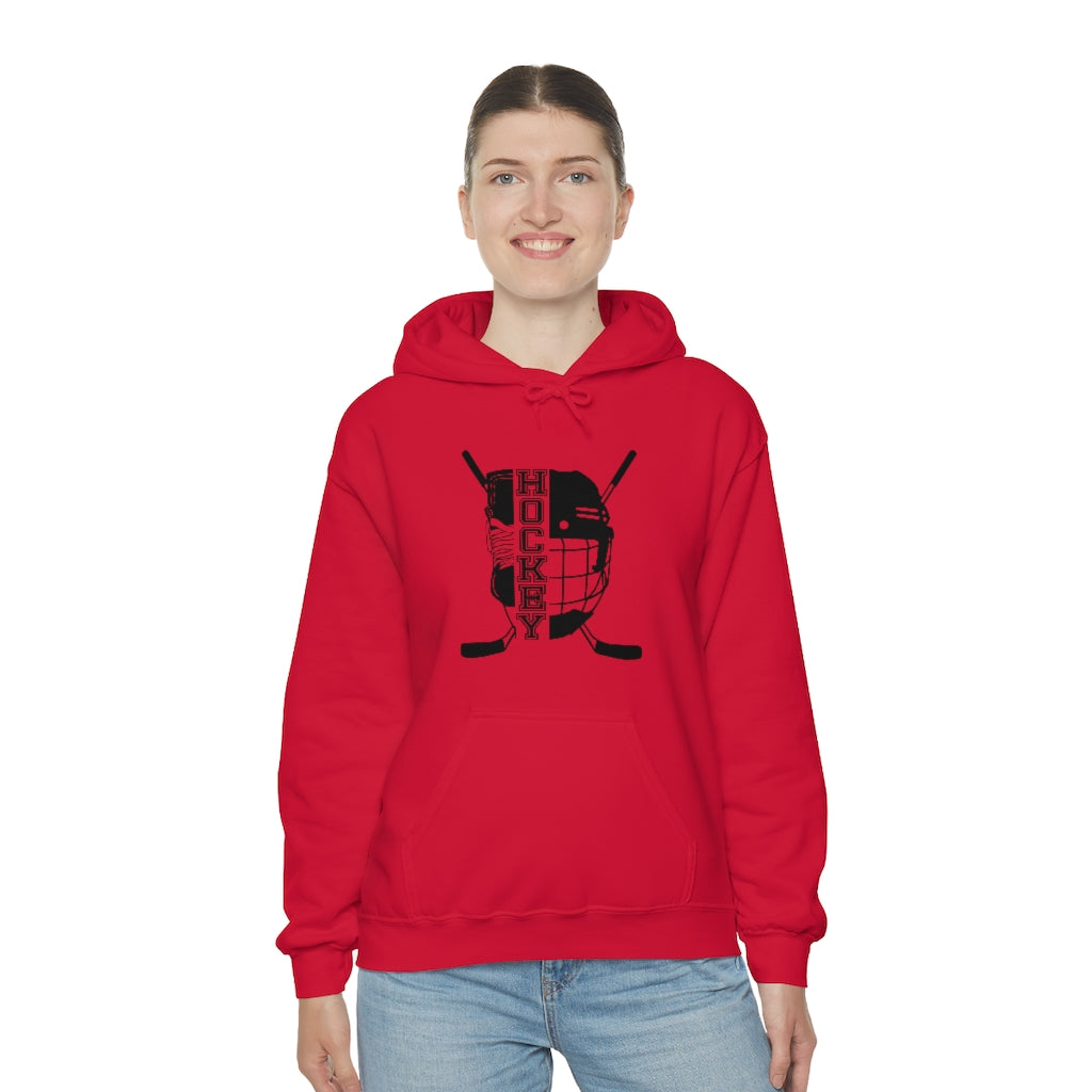 Hockey Player Gifts: Ice Skates Stick & Helmet, Retro Vintage Unisex Heavy Blend Hooded Sweatshirt