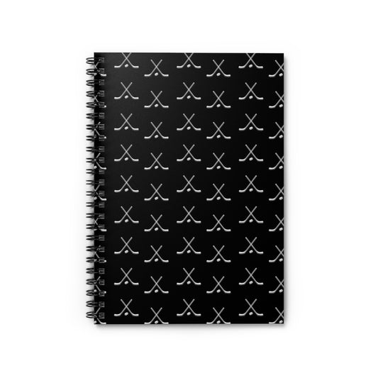 Hockey Lover Ruled Line Paper Spiral Notebook - Hockey Player, Team Mom, Black and White Graphic Hockey Gifts for Kids, Moms