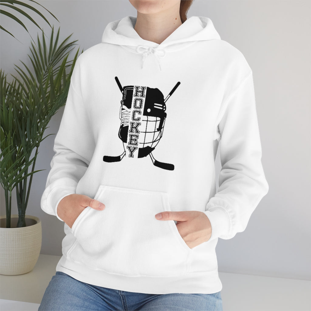 Hockey Player Gifts: Ice Skates Stick & Helmet, Retro Vintage Unisex Heavy Blend Hooded Sweatshirt