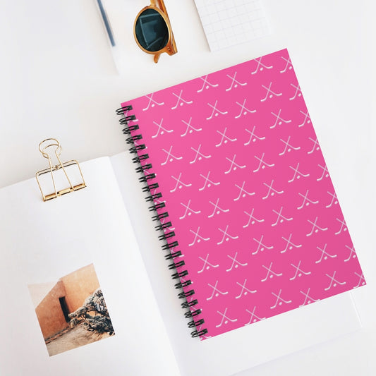 Hockey Lover Ruled Line Paper Spiral Notebook - Hockey Player, Team Mom, Pink and White Graphic Hockey Gifts for Kids, Moms