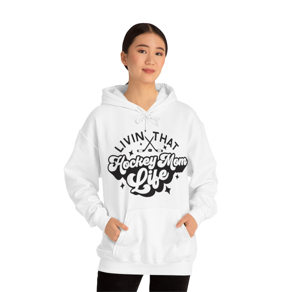 Living The Hockey Mom Life Hockey Mom Gifts: Retro Vintage Lettering Unisex Heavy Blend Hooded Sweatshirt