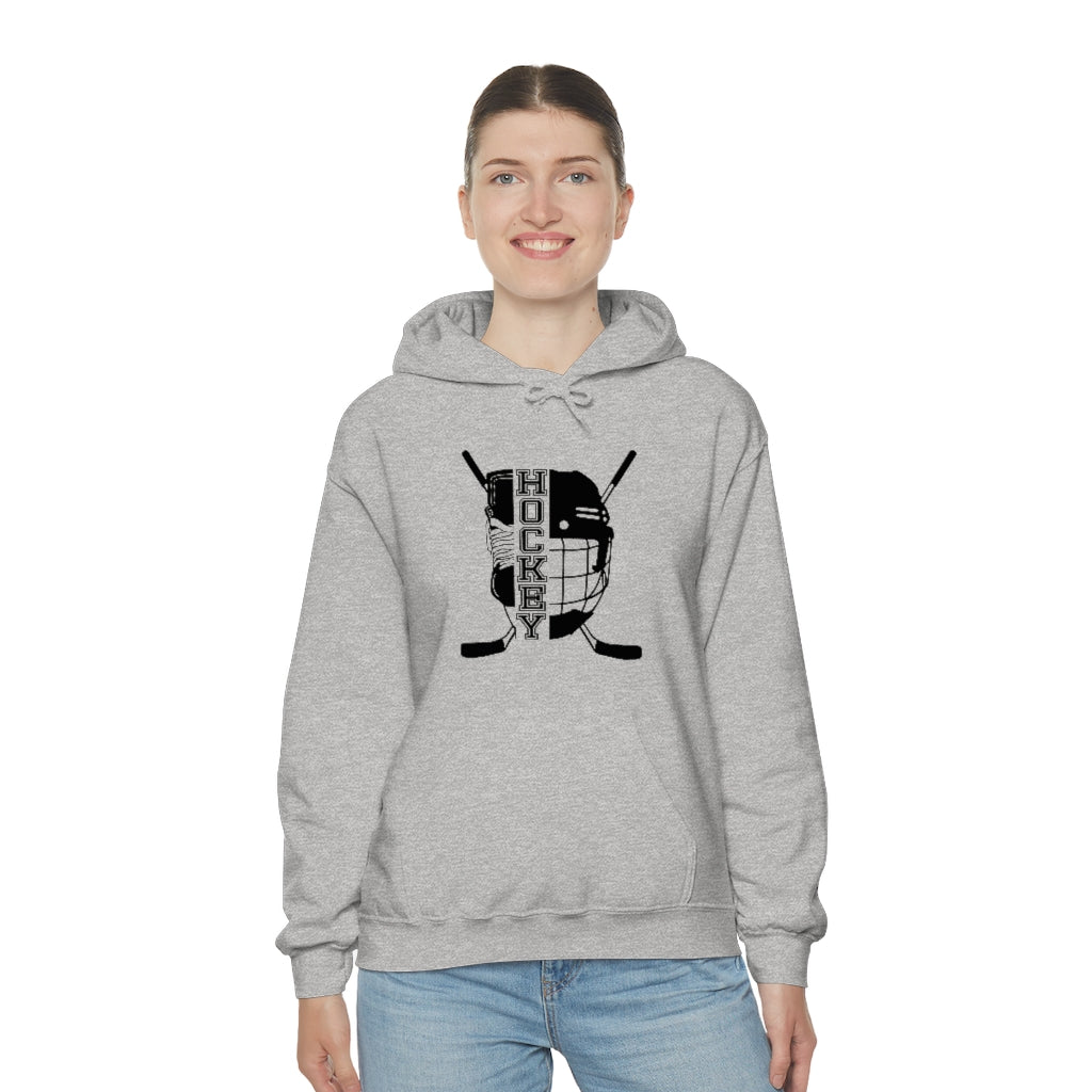 Hockey Player Gifts: Ice Skates Stick & Helmet, Retro Vintage Unisex Heavy Blend Hooded Sweatshirt