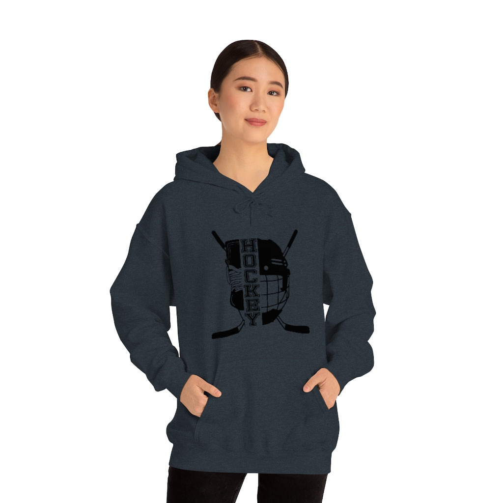 Hockey Player Gifts: Ice Skates Stick & Helmet, Retro Vintage Unisex Heavy Blend Hooded Sweatshirt