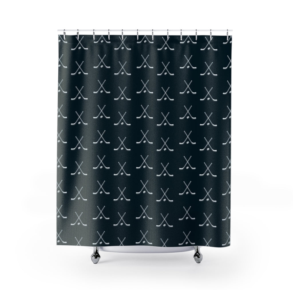 Hockey Lover Hockey Stick Bathroom Shower Curtains - Navy Blue and White Team