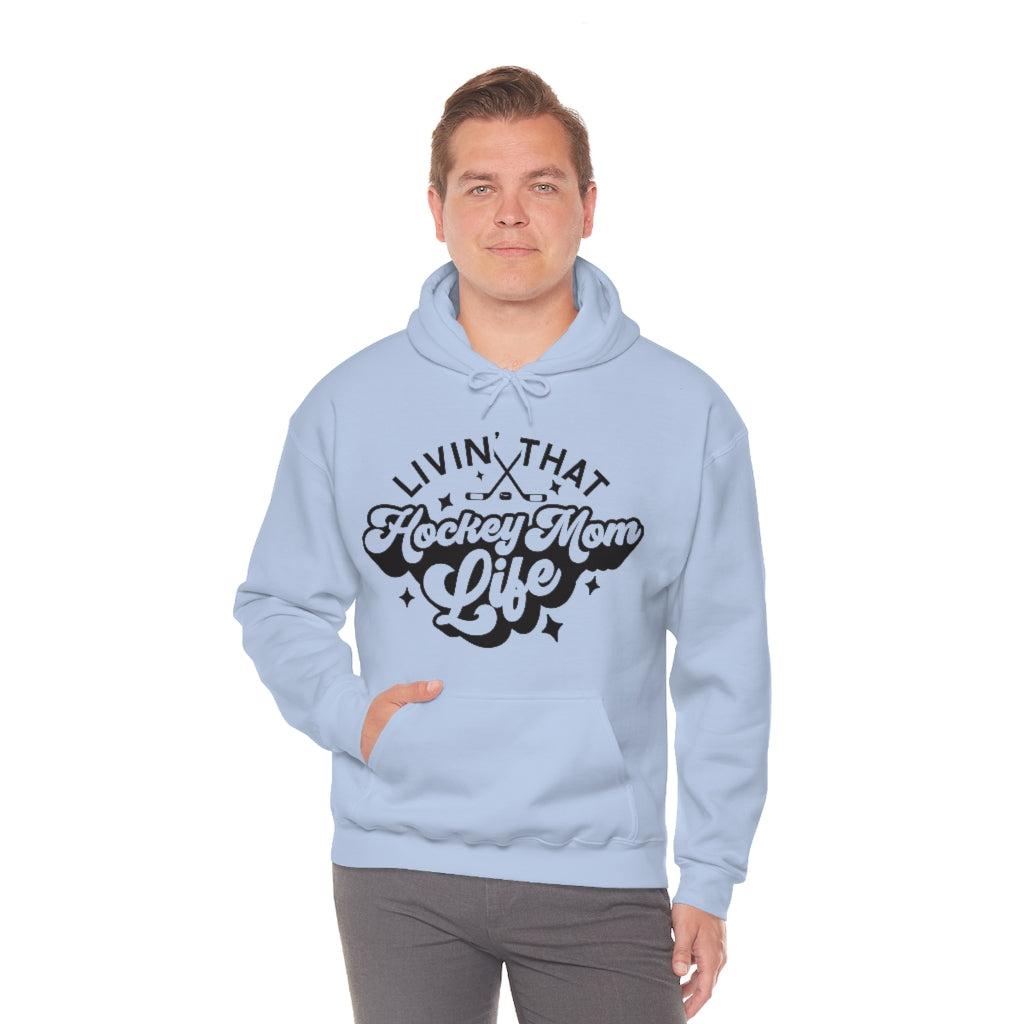 Living The Hockey Mom Life Hockey Mom Gifts: Retro Vintage Lettering Unisex Heavy Blend Hooded Sweatshirt