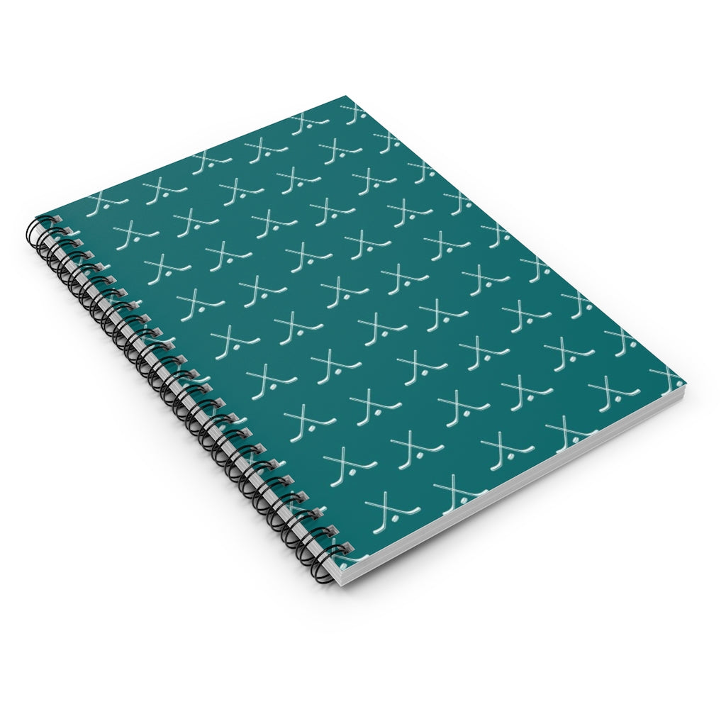 Hockey Lover Ruled Line Paper Spiral Notebook - Hockey Player, Team Mom, Teal and White Graphic Hockey Gifts for Kids, Moms, Aqua, Turquoise