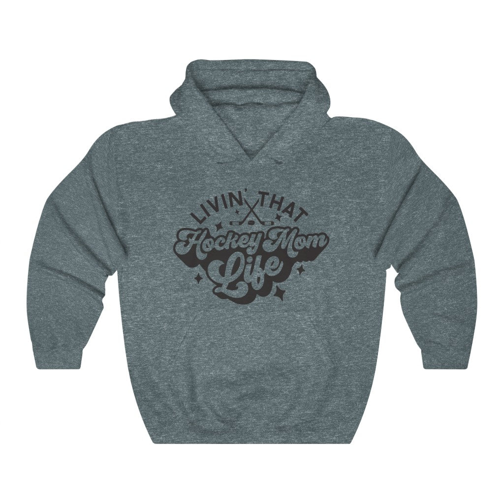 Living The Hockey Mom Life Hockey Mom Gifts: Retro Vintage Lettering Unisex Heavy Blend Hooded Sweatshirt