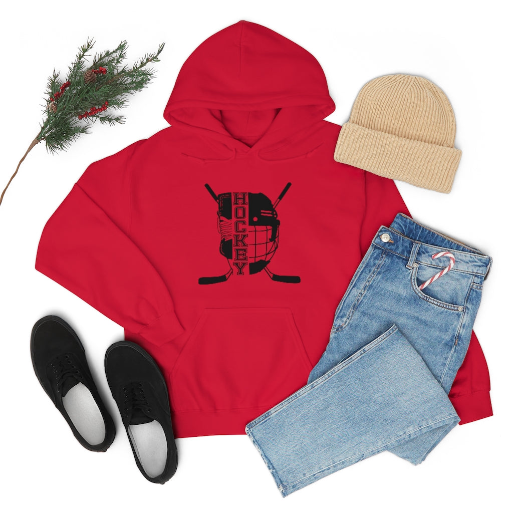 Hockey Player Gifts: Ice Skates Stick & Helmet, Retro Vintage Unisex Heavy Blend Hooded Sweatshirt