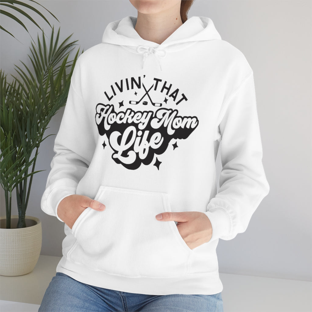 Living The Hockey Mom Life Hockey Mom Gifts: Retro Vintage Lettering Unisex Heavy Blend Hooded Sweatshirt