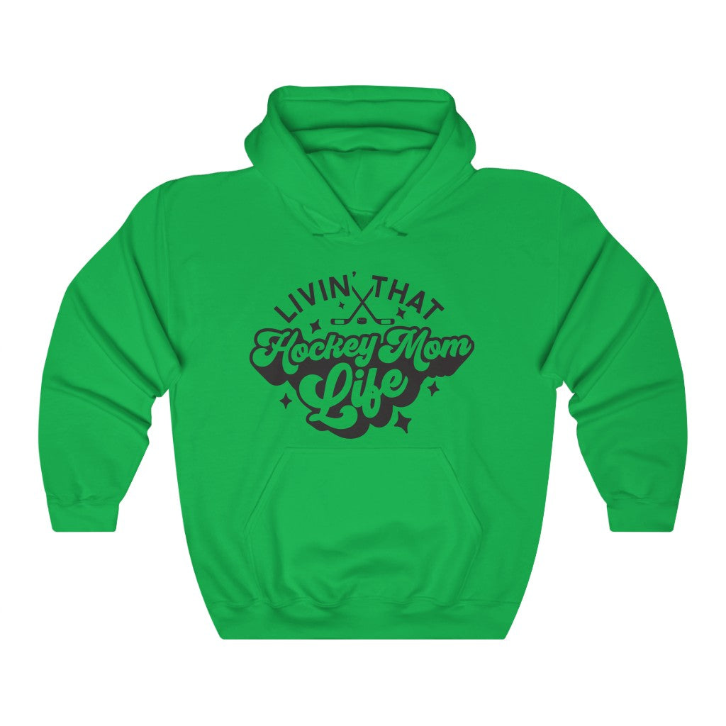 Living The Hockey Mom Life Hockey Mom Gifts: Retro Vintage Lettering Unisex Heavy Blend Hooded Sweatshirt