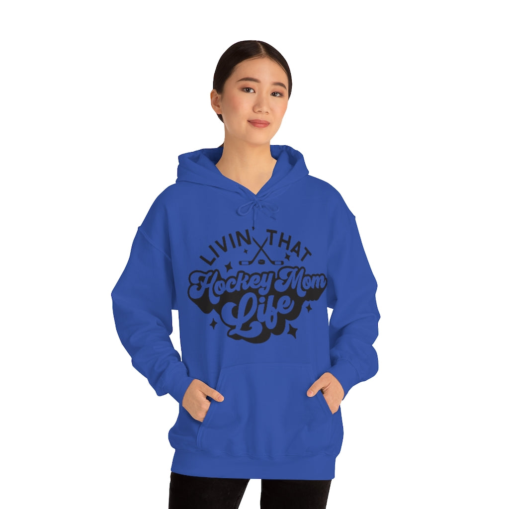 Living The Hockey Mom Life Hockey Mom Gifts: Retro Vintage Lettering Unisex Heavy Blend Hooded Sweatshirt