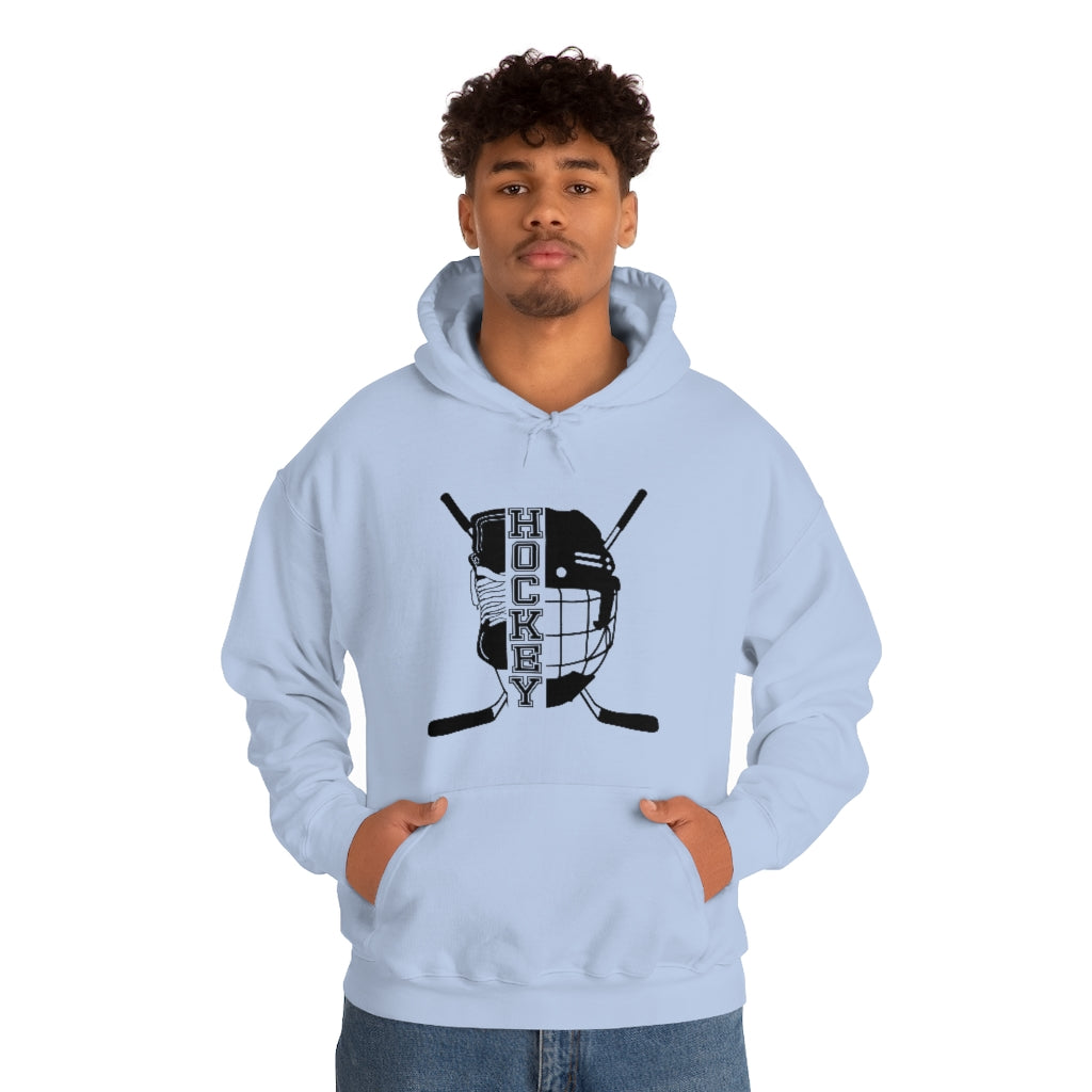 Hockey Player Gifts: Ice Skates Stick & Helmet, Retro Vintage Unisex Heavy Blend Hooded Sweatshirt