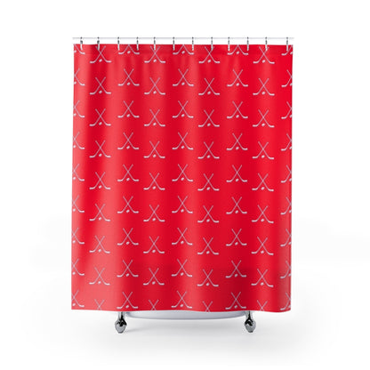 Hockey Lover Hockey Stick Bathroom Shower Curtains Red