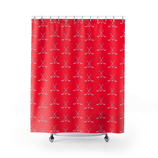 Hockey Lover Hockey Stick Bathroom Shower Curtains Red