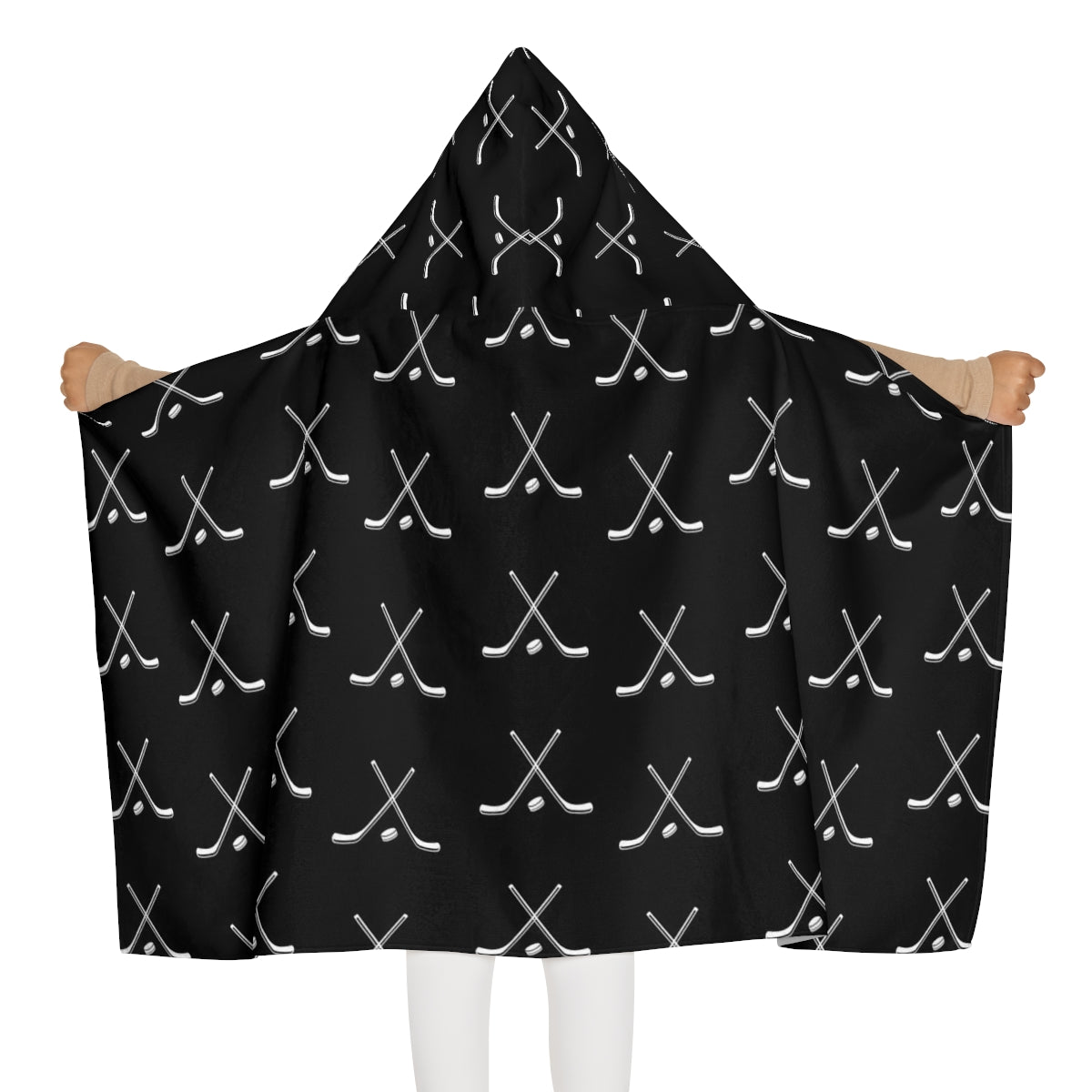 Hockey Player Youth Hooded Towel, Gifts for Hockey Players, Bathroom Towel, Hockey Sticks Black and White