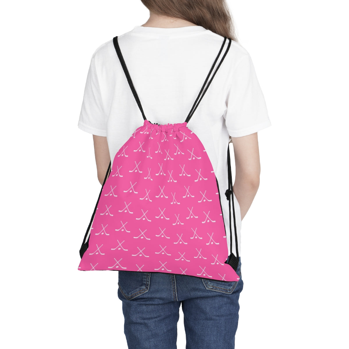 Hockey Player Gift for Game Day, Outdoor Drawstring Bag Hot Pink and White Hockey Sticks, Team Gift, Girls Team Gift, Bulk Gift