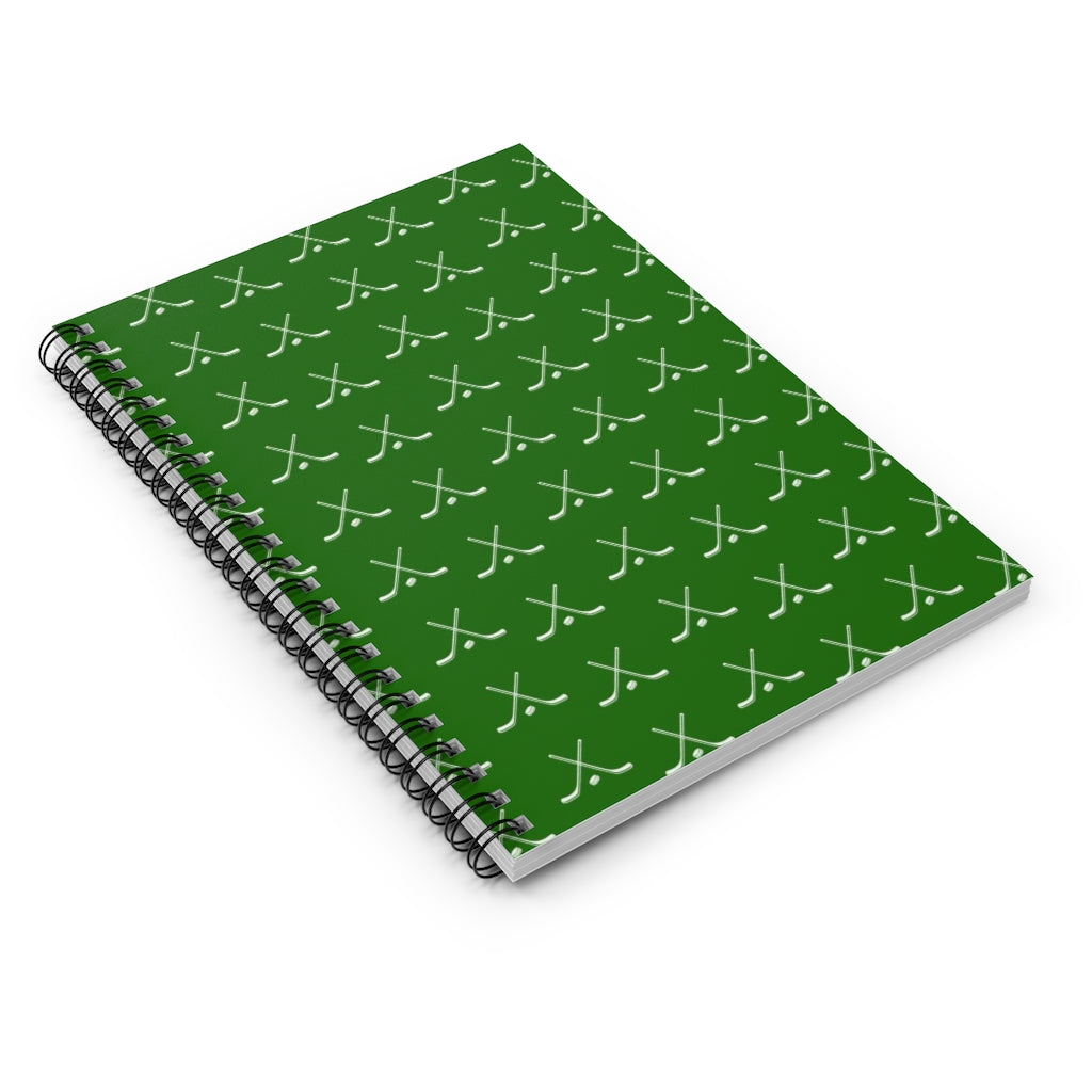 Hockey Lover Ruled Line Paper Spiral Notebook - Hockey Player, Team Mom, Green and White Graphic Hockey Gifts for Kids, Moms