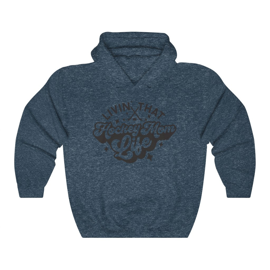 Living The Hockey Mom Life Hockey Mom Gifts: Retro Vintage Lettering Unisex Heavy Blend Hooded Sweatshirt