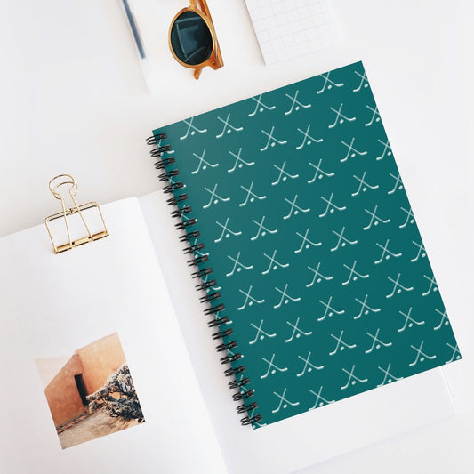 Hockey Lover Ruled Line Paper Spiral Notebook - Hockey Player, Team Mom, Teal and White Graphic Hockey Gifts for Kids, Moms, Aqua, Turquoise