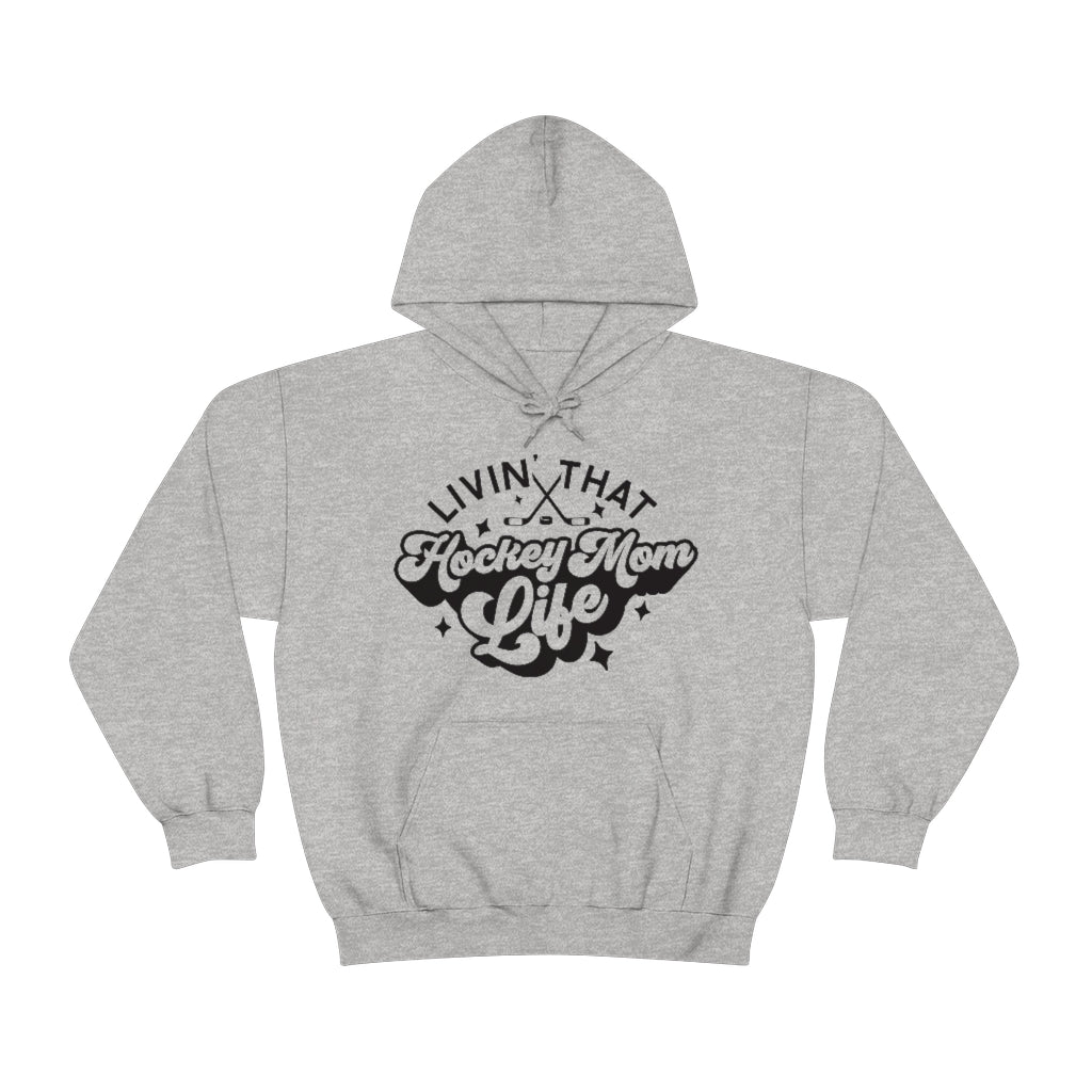 Living The Hockey Mom Life Hockey Mom Gifts: Retro Vintage Lettering Unisex Heavy Blend Hooded Sweatshirt