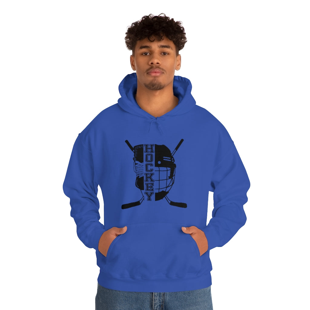 Hockey Player Gifts: Ice Skates Stick & Helmet, Retro Vintage Unisex Heavy Blend Hooded Sweatshirt