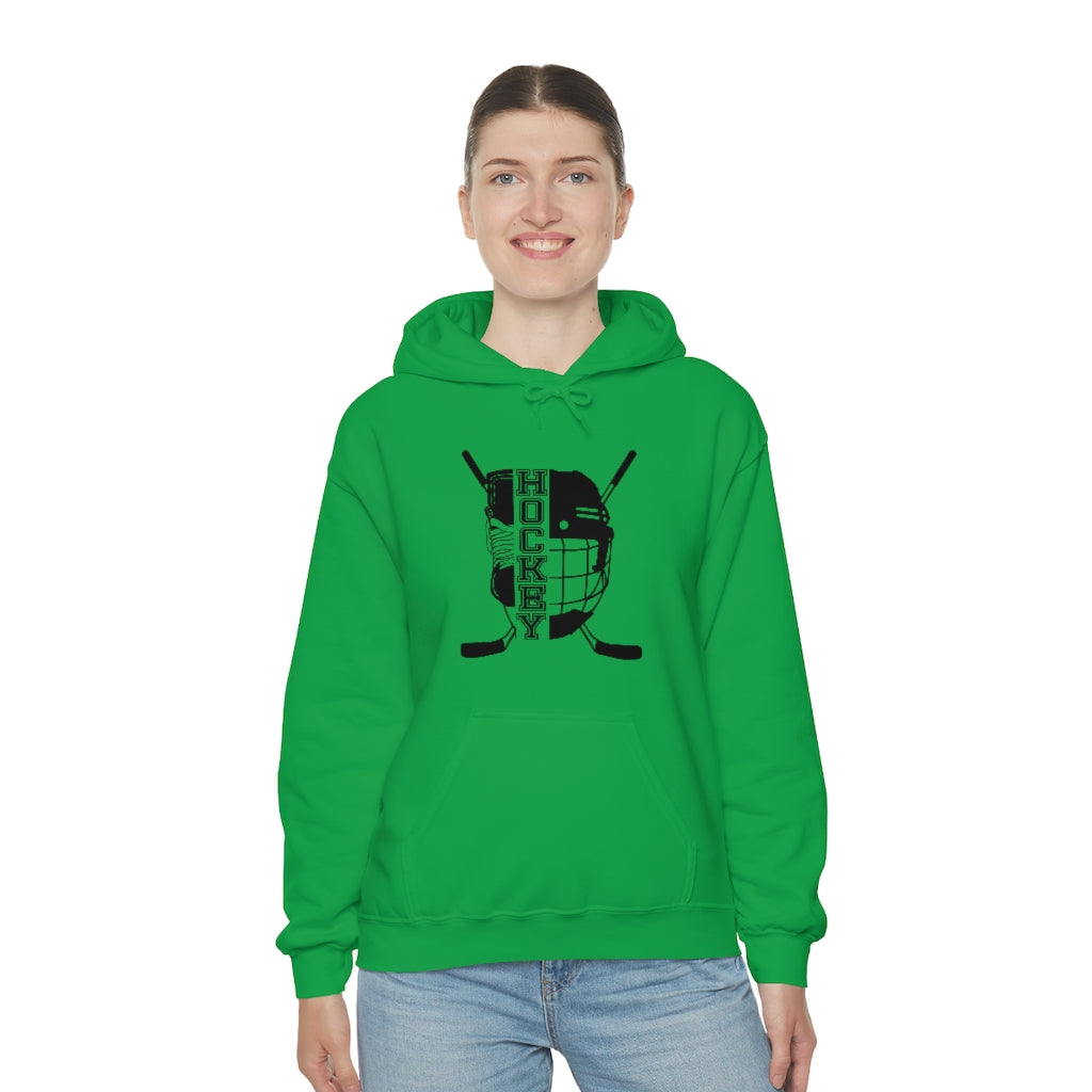 Hockey Player Gifts: Ice Skates Stick & Helmet, Retro Vintage Unisex Heavy Blend Hooded Sweatshirt