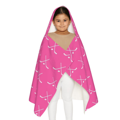 Hockey Player Youth Hooded Towel, Gifts for Hockey Players, Bathroom Towel, Hockey Sticks Pink and White