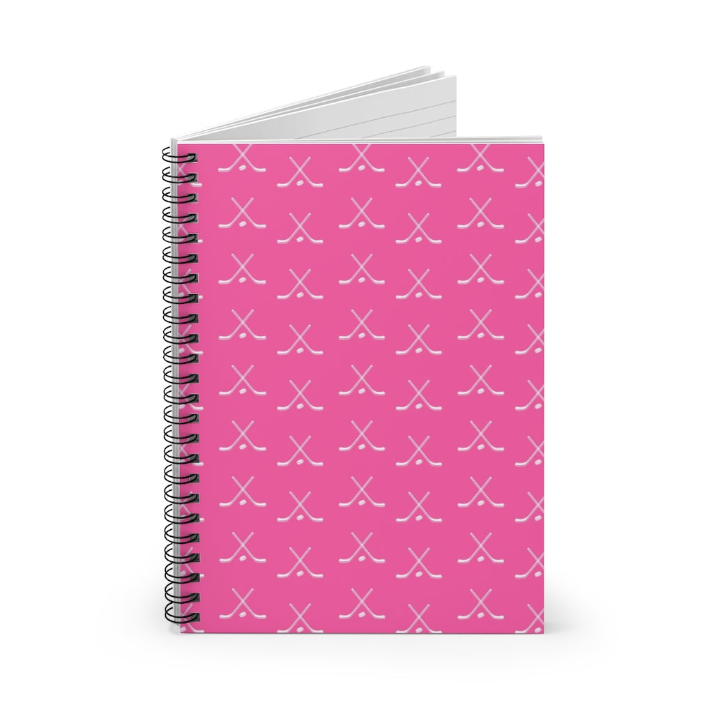 Hockey Lover Ruled Line Paper Spiral Notebook - Hockey Player, Team Mom, Pink and White Graphic Hockey Gifts for Kids, Moms