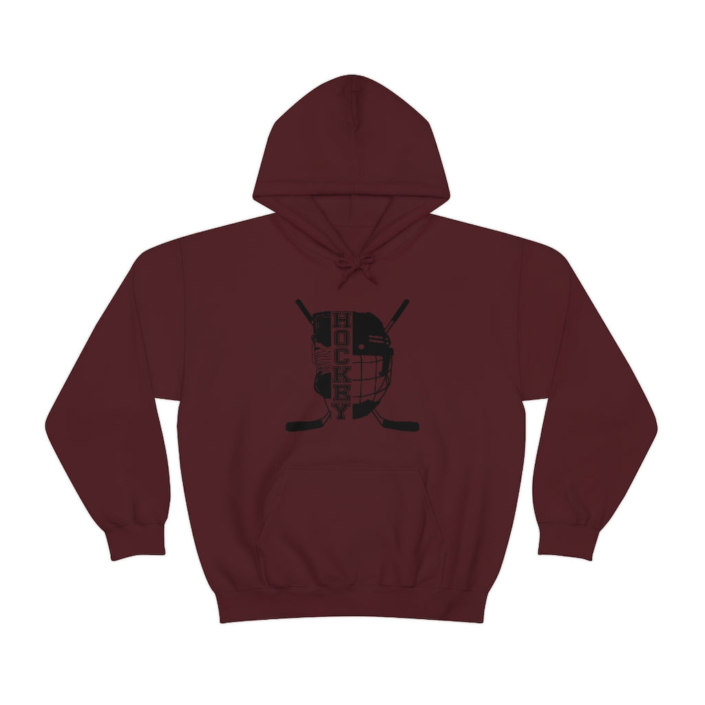 Hockey Player Gifts: Ice Skates Stick & Helmet, Retro Vintage Unisex Heavy Blend Hooded Sweatshirt