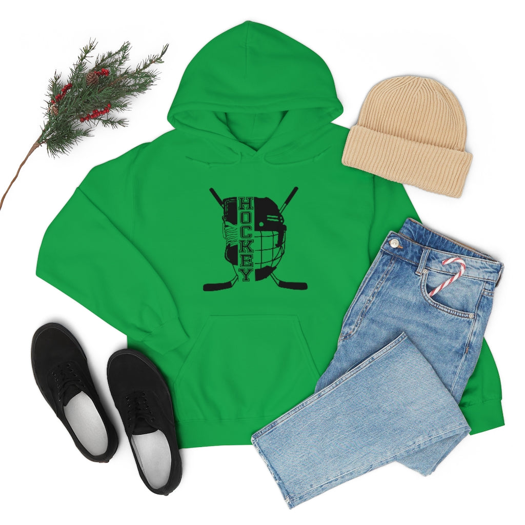 Hockey Player Gifts: Ice Skates Stick & Helmet, Retro Vintage Unisex Heavy Blend Hooded Sweatshirt