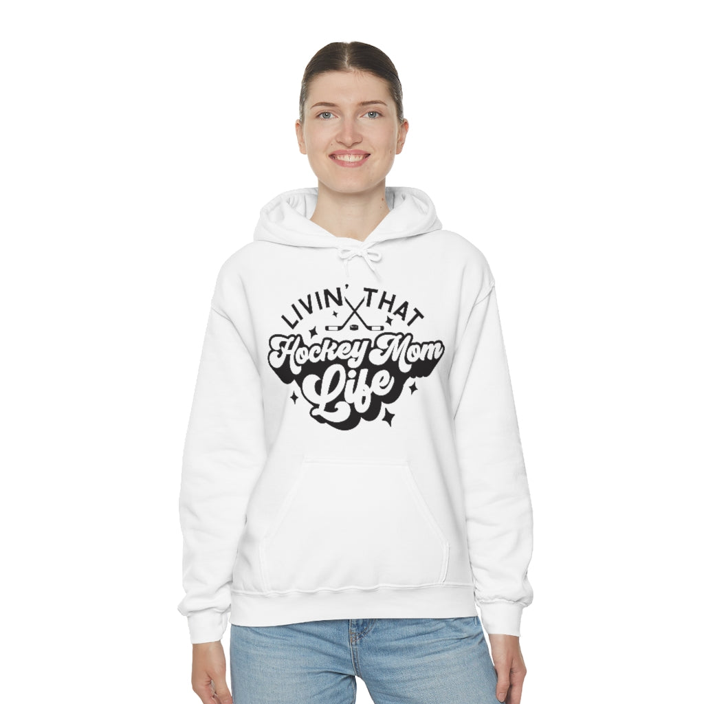 Living The Hockey Mom Life Hockey Mom Gifts: Retro Vintage Lettering Unisex Heavy Blend Hooded Sweatshirt