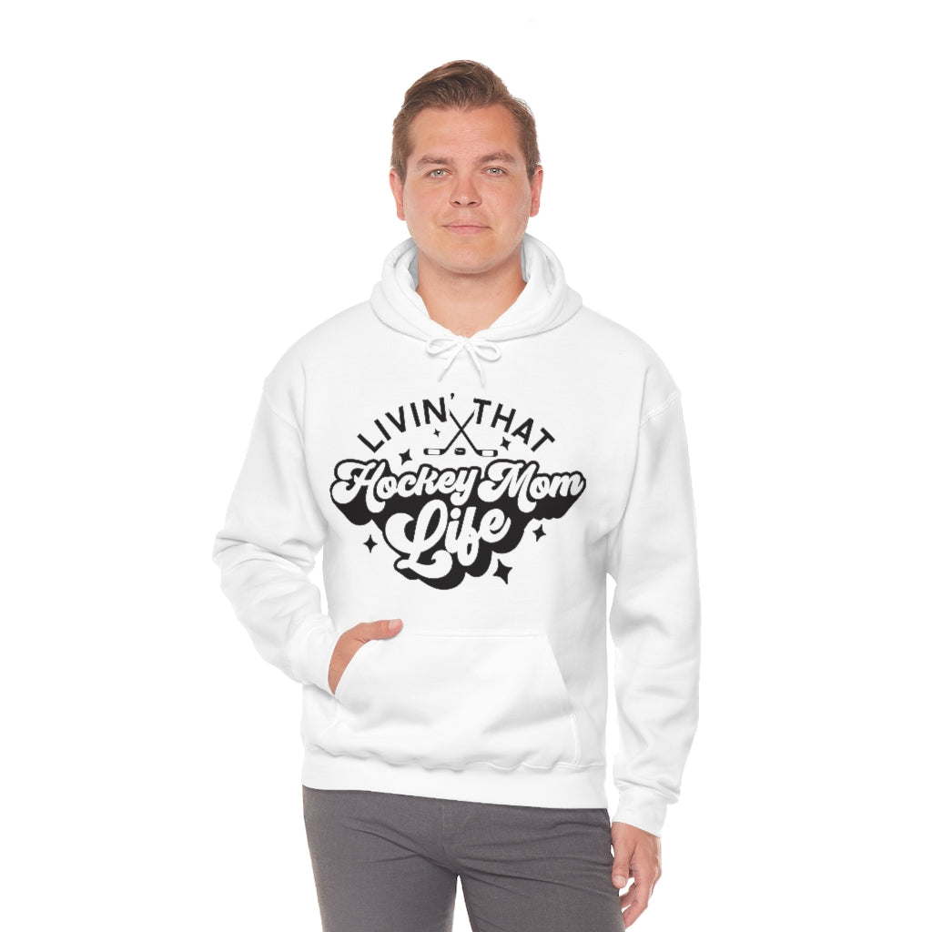 Living The Hockey Mom Life Hockey Mom Gifts: Retro Vintage Lettering Unisex Heavy Blend Hooded Sweatshirt