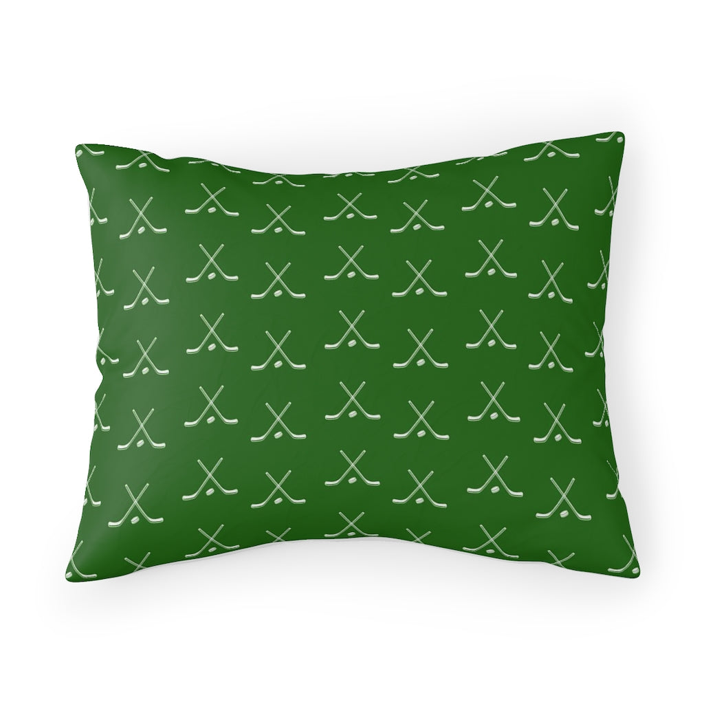 Hockey Lover Bedding - Pillow Sham Standard, Hockey Sticks, Boys Bedroom, Hockey Player Bedroom Decor Green and White