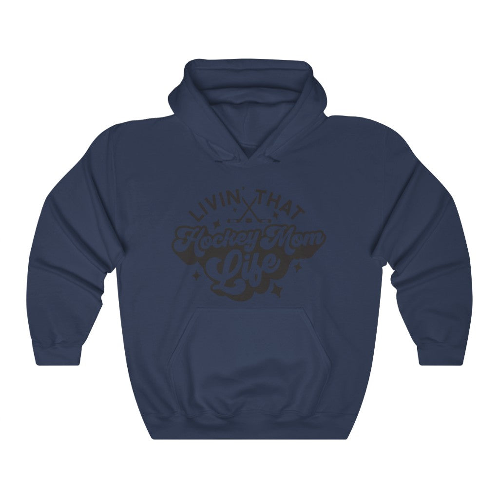 Living The Hockey Mom Life Hockey Mom Gifts: Retro Vintage Lettering Unisex Heavy Blend Hooded Sweatshirt