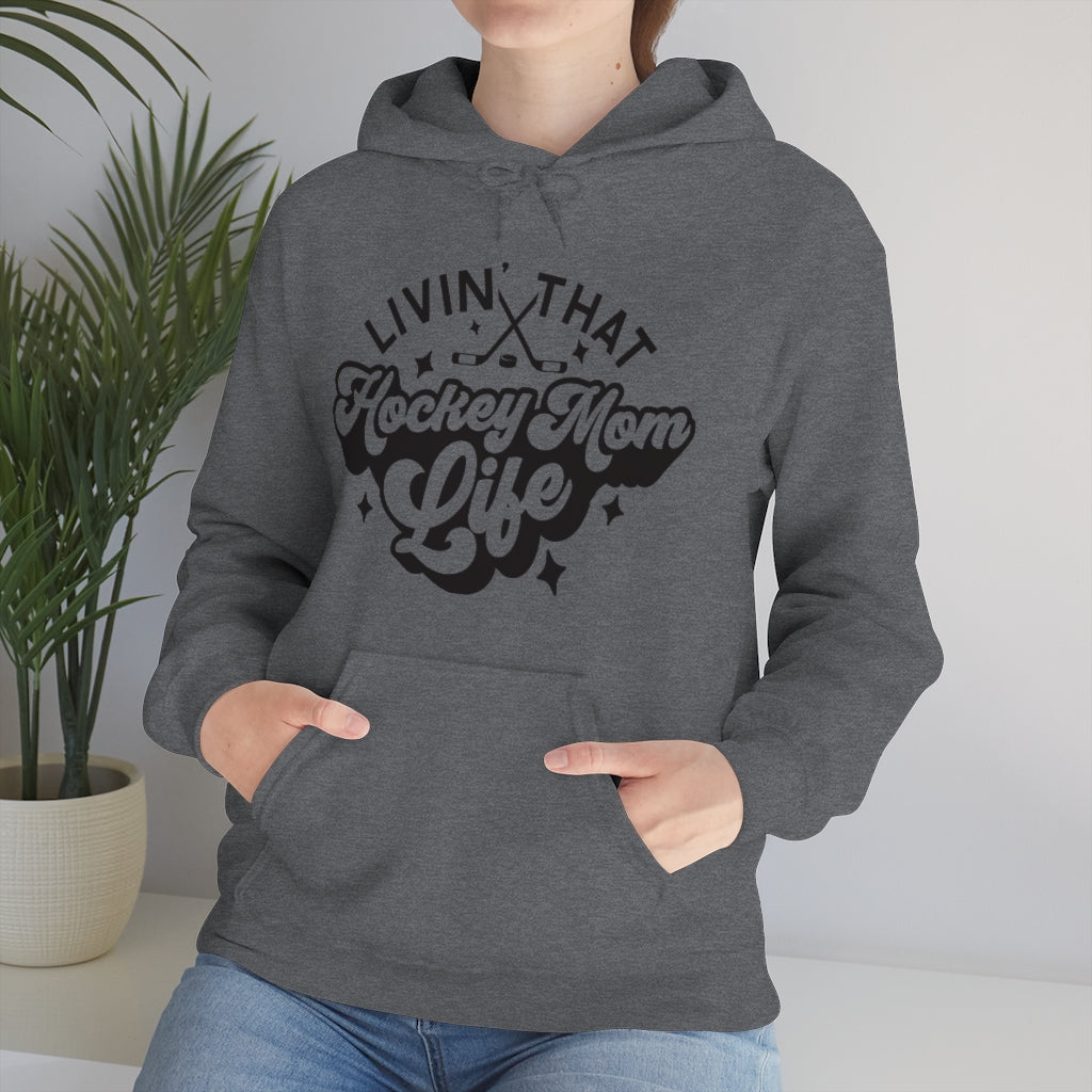 Living The Hockey Mom Life Hockey Mom Gifts: Retro Vintage Lettering Unisex Heavy Blend Hooded Sweatshirt