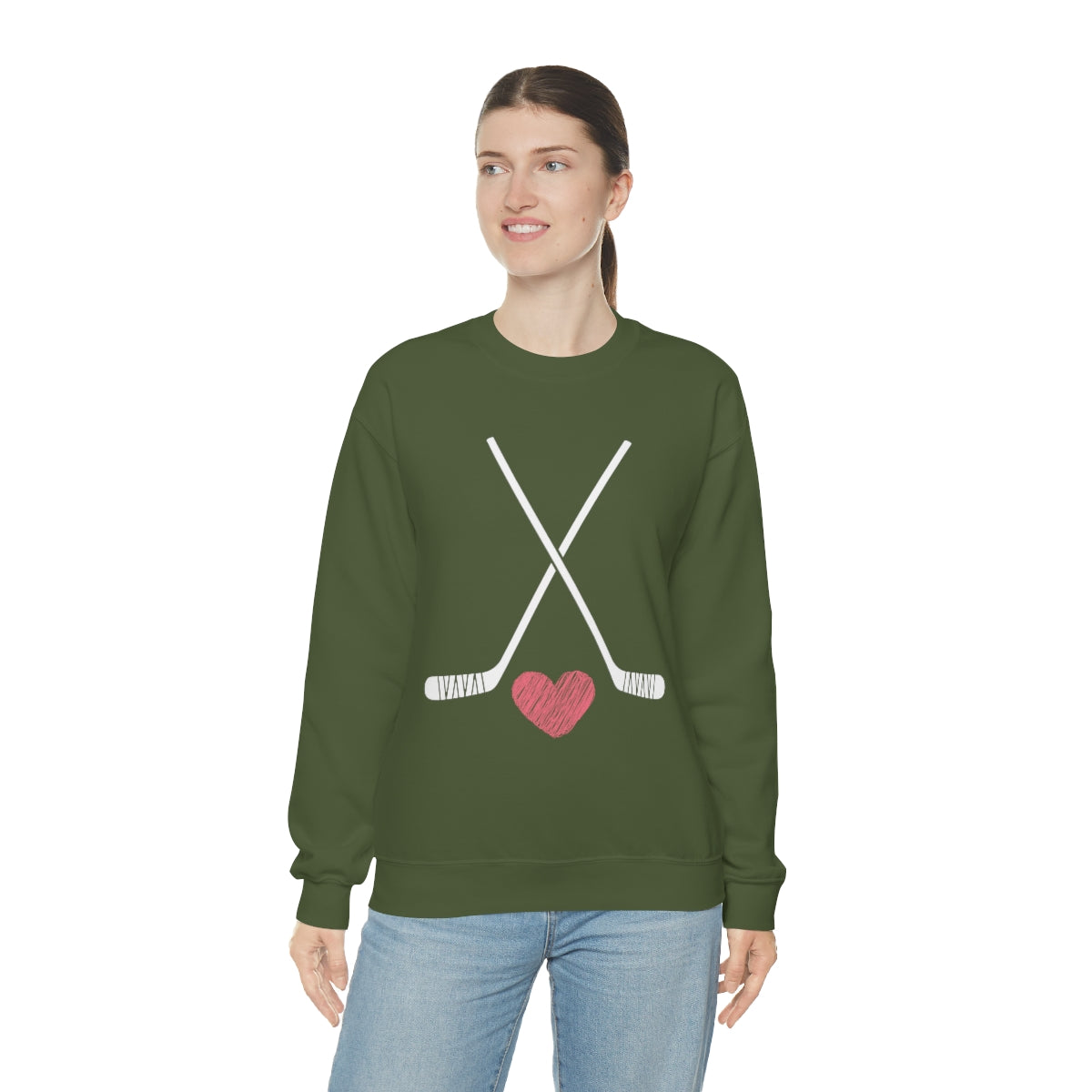 Hockey Stick Sweatshirt Heart Hockey Puck | Hockey Mom Shirt | Hockey Sweatshirt | Hockey Gifts | Sweaters for Women | Hockey Art