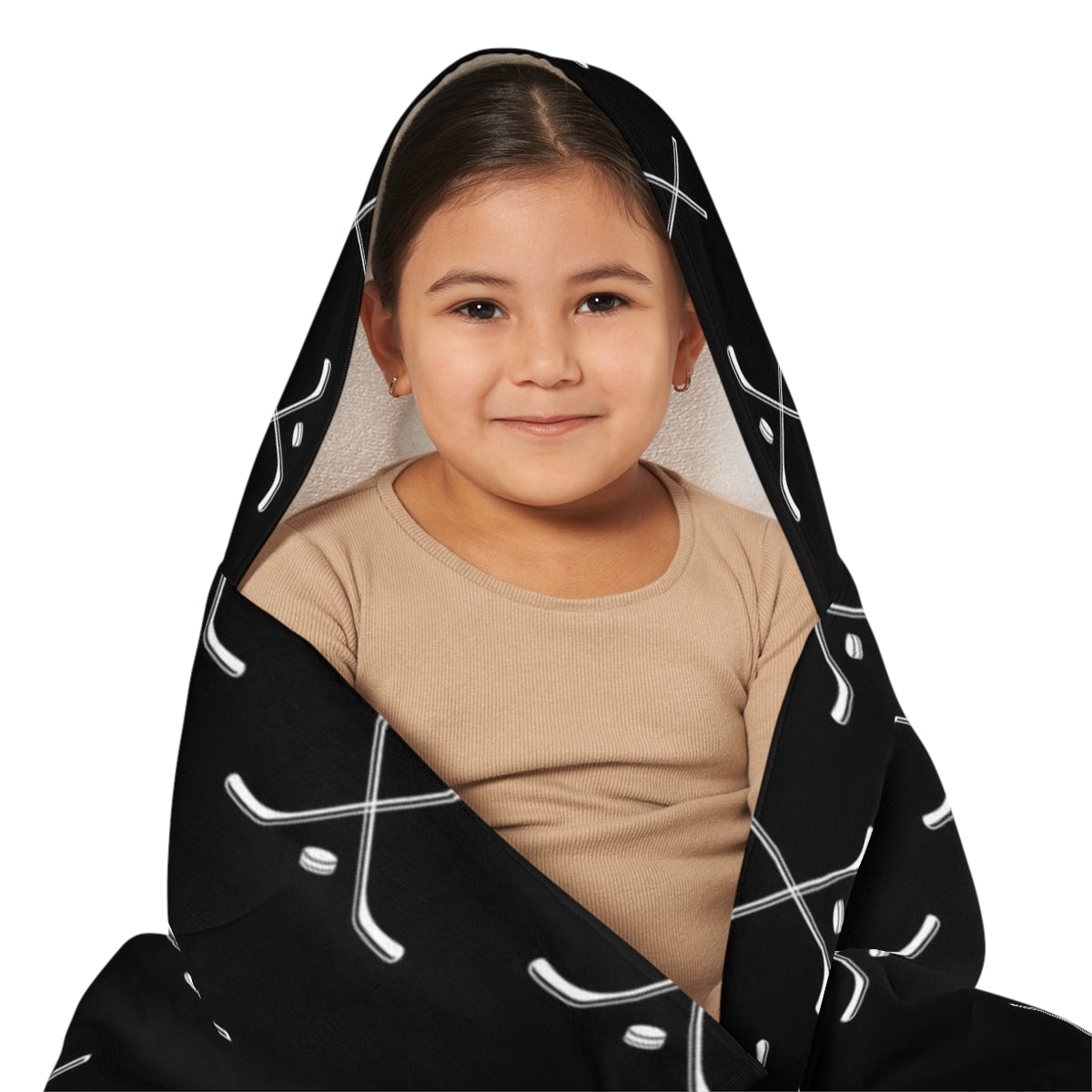 Hockey Player Youth Hooded Towel, Gifts for Hockey Players, Bathroom Towel, Hockey Sticks Black and White