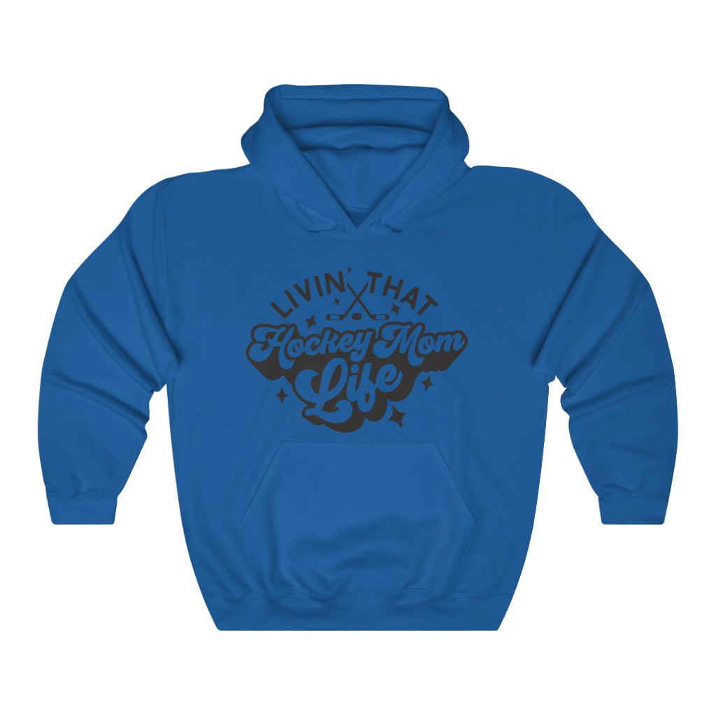 Living The Hockey Mom Life Hockey Mom Gifts: Retro Vintage Lettering Unisex Heavy Blend Hooded Sweatshirt