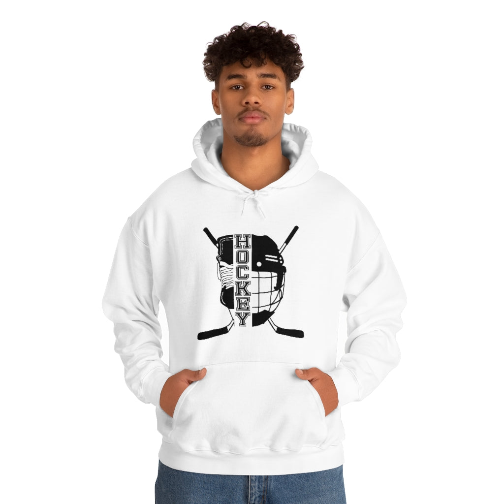 Hockey Player Gifts: Ice Skates Stick & Helmet, Retro Vintage Unisex Heavy Blend Hooded Sweatshirt