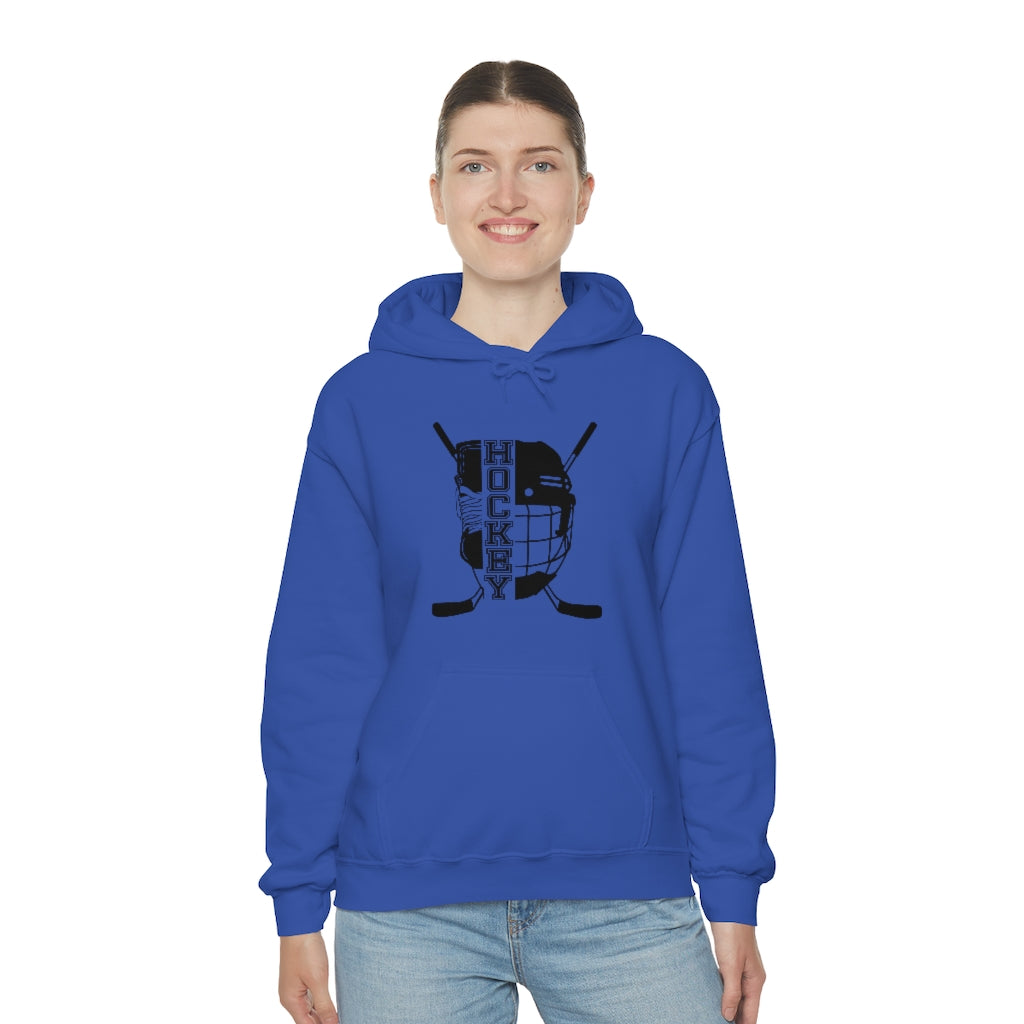 Hockey Player Gifts: Ice Skates Stick & Helmet, Retro Vintage Unisex Heavy Blend Hooded Sweatshirt