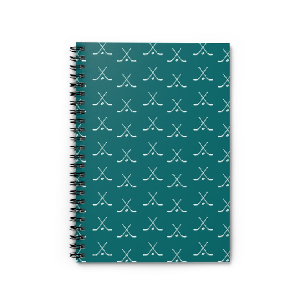 Hockey Lover Ruled Line Paper Spiral Notebook - Hockey Player, Team Mom, Teal and White Graphic Hockey Gifts for Kids, Moms, Aqua, Turquoise