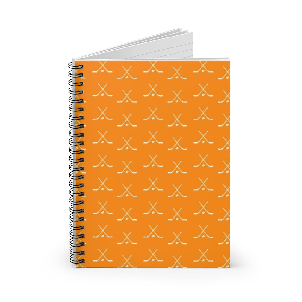 Hockey Lover Ruled Line Paper Spiral Notebook - Hockey Player, Team Mom, Orange and White Graphic Hockey Gifts for Kids, Moms, Fans