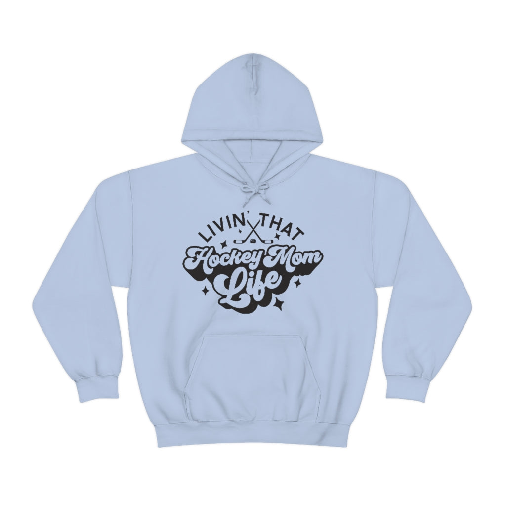 Living The Hockey Mom Life Hockey Mom Gifts: Retro Vintage Lettering Unisex Heavy Blend Hooded Sweatshirt