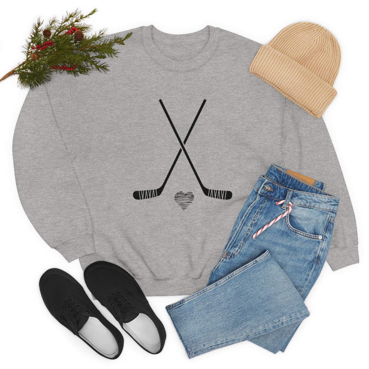 Hockey SweatShirt Heart Sticks | Hockey Mom Shirt | Hockey Sweatshirt | SweatShirt Women | Hockey Gifts | Sweaters for Women | Hockey Art