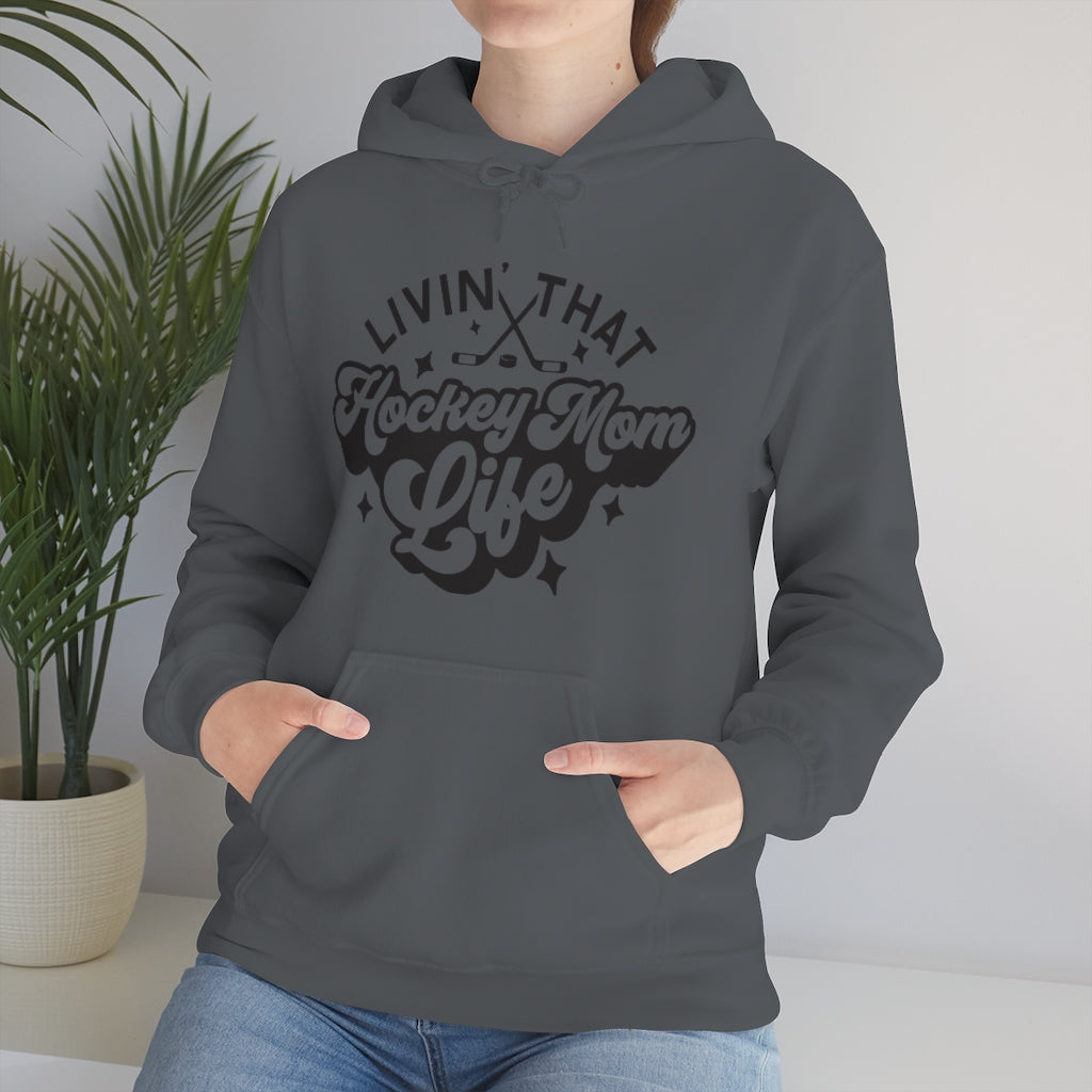 Living The Hockey Mom Life Hockey Mom Gifts: Retro Vintage Lettering Unisex Heavy Blend Hooded Sweatshirt