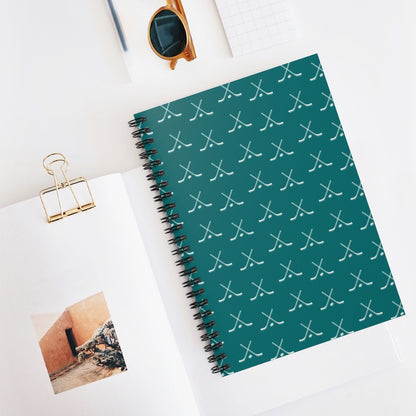 Hockey Lover Ruled Line Paper Spiral Notebook - Hockey Player, Team Mom, Teal and White Graphic Hockey Gifts for Kids, Moms, Aqua, Turquoise